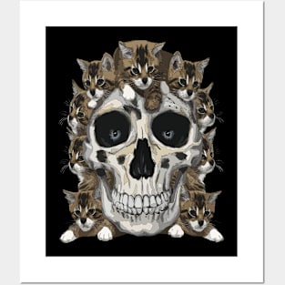 Cat Skull Cute Kitties Skull Design Creepy Skeleton Cat Lovers Posters and Art